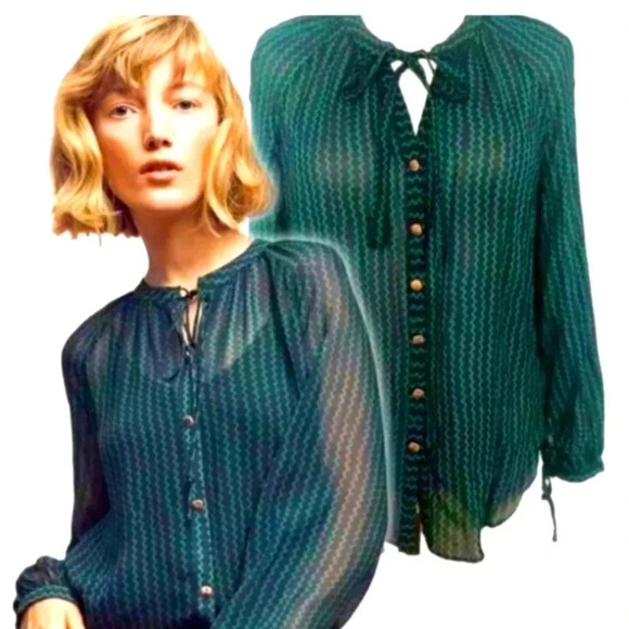 Anthro Maeve Della Sheer Chevron Blouse - Picture 2 of 7
